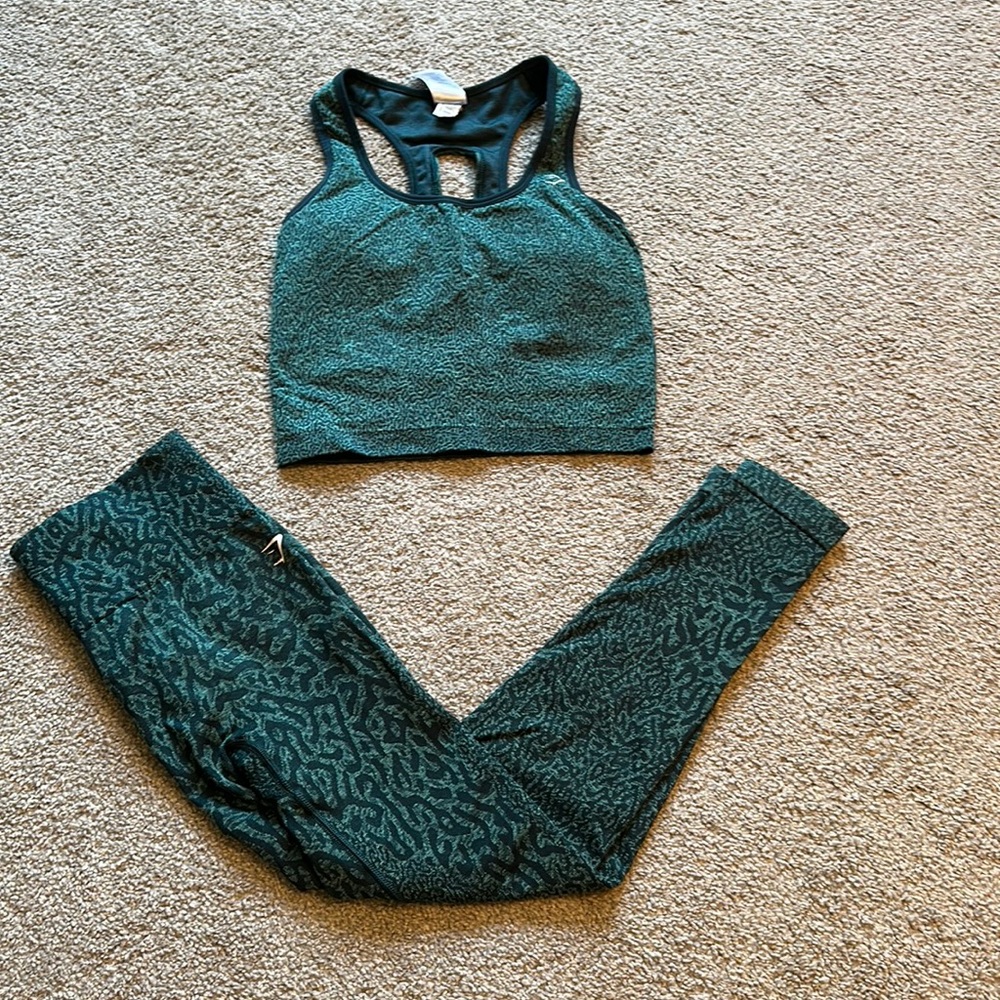 Turquoise cheetah gymshark workout set